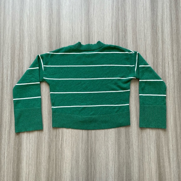 Hippie Rose Striped Crew Neck Cropped Sweater Green S - Picture 8 of 9